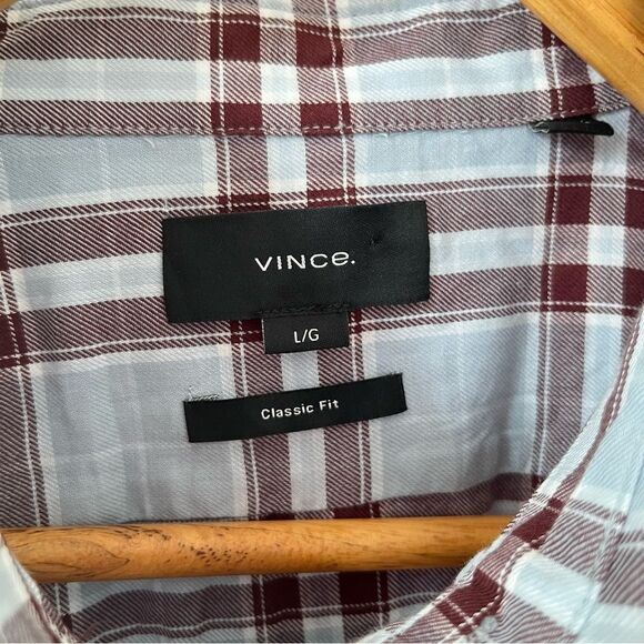 Vince Light Blue Brown Plaid "Liberty" Long Sleeve Cotton Button Down Shirt - Picture 6 of 8